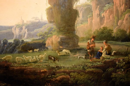 Antiquités - Paysage de la campagne romaine - école flamande italienne du XVIIIe siècle